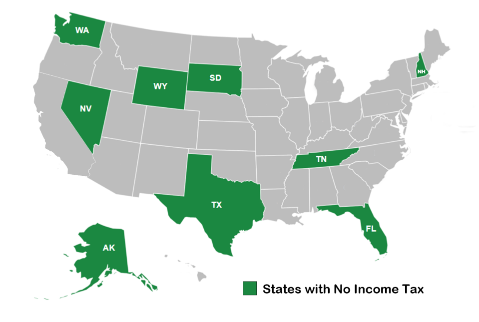 Map showing states with no income tax